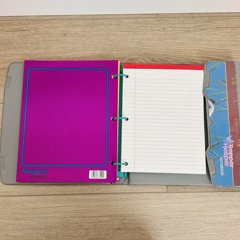 Vintage 90s Mead Trapper Keeper Binder Folders Panda Bear 1991 Complete